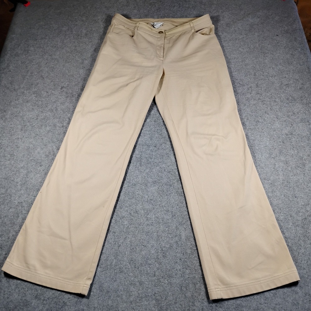 St John Beige Knit Straight Leg Pants Womens Tan 5-Pocket Trousers Size 14-16